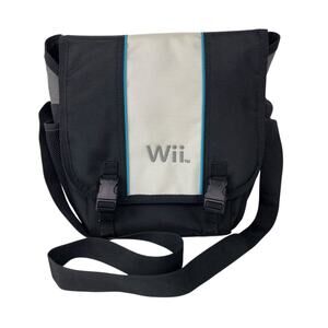 Nintendo Wii Console Travel Messenger Bag Black White Blue Padded Carrying Case